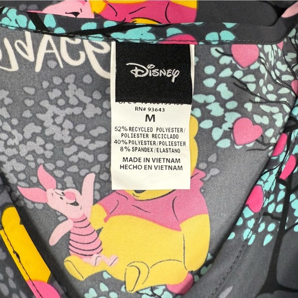 Disney Pooh Bear & Piglet Scrub Top Size M Dark Gray Scrubs Nurse Uniform Smock - Picture 6 of 6